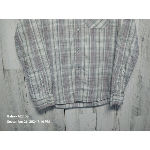 Toad & Co Women’s Medium Gray Pink Plaid Button Up Shirt - Picture 2 of 7